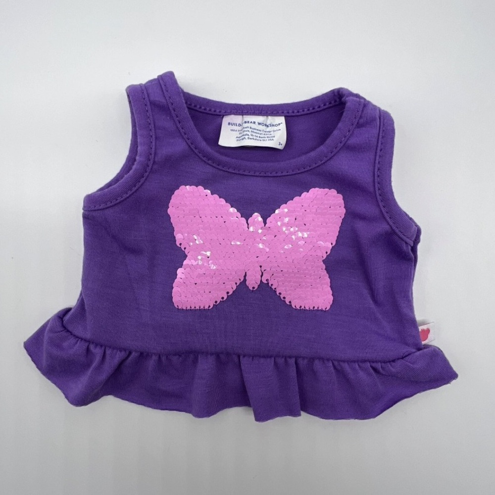 Build a Bear Purple Blue Pink Sequin Butterfly Top Tank Top Shirt RARE HTF BABW